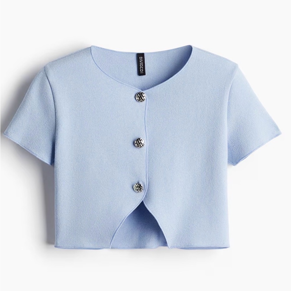 Divided H&M Light Blue Cropped Knit Button Cardigan
